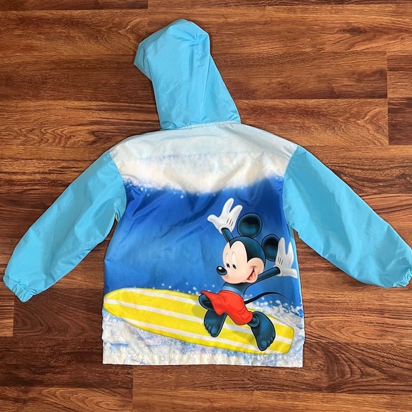 Disney Store Mickey Mouse Surfing Blue Rain Jacket Boys Size Small - Picture 1 of 5